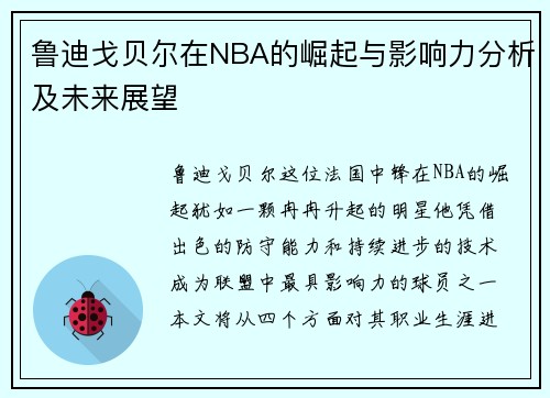 鲁迪戈贝尔在NBA的崛起与影响力分析及未来展望